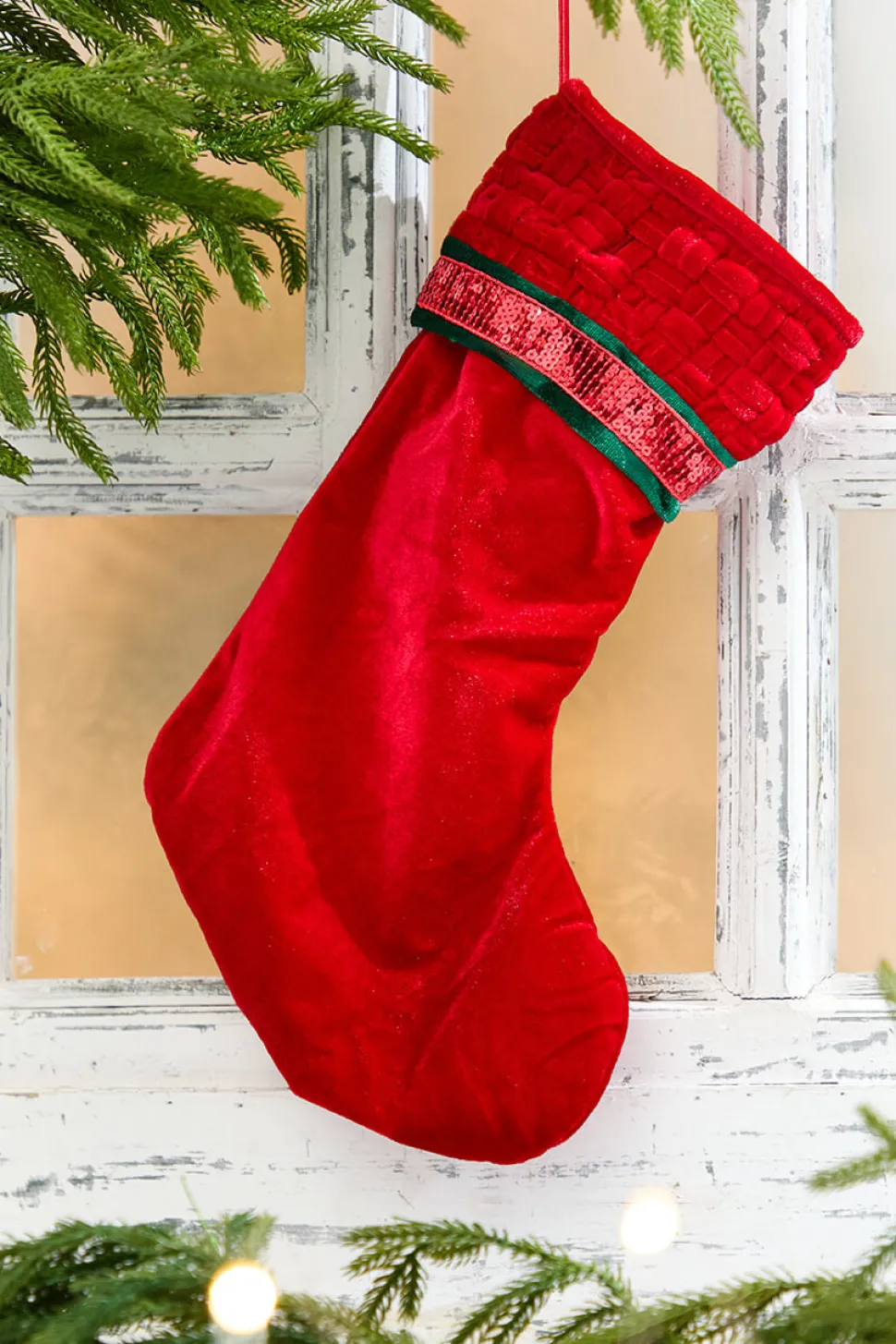 20" Red Velvet with Braided Cuff Stocking