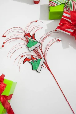 37" Red, White and Green Glitter Leg Grass Spray