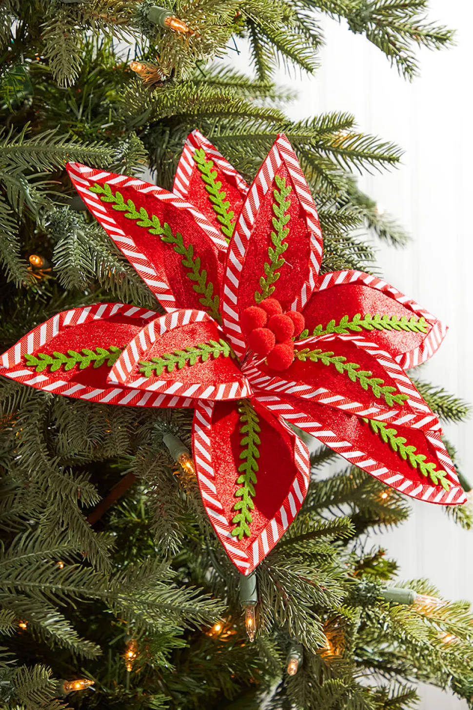 22" Red, White and Green Velvet Stem