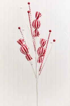 32" Red & White Candy Glitter Grass Spray