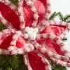 22" Red & White Candy with Snow Glitter Poinsettia Stem