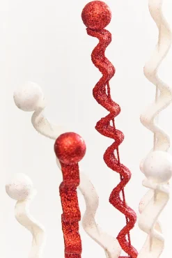 33" Red & White Glitter Curly Spray