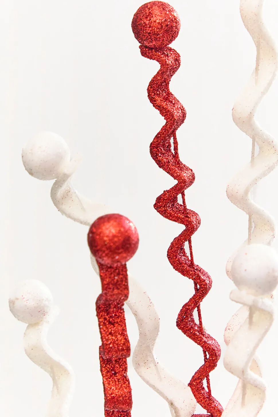 33" Red & White Glitter Curly Spray