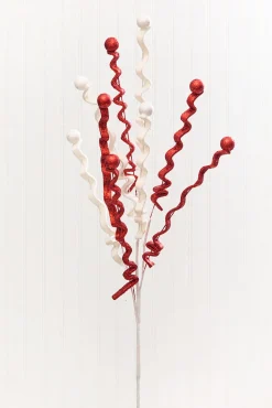 33" Red & White Glitter Curly Spray