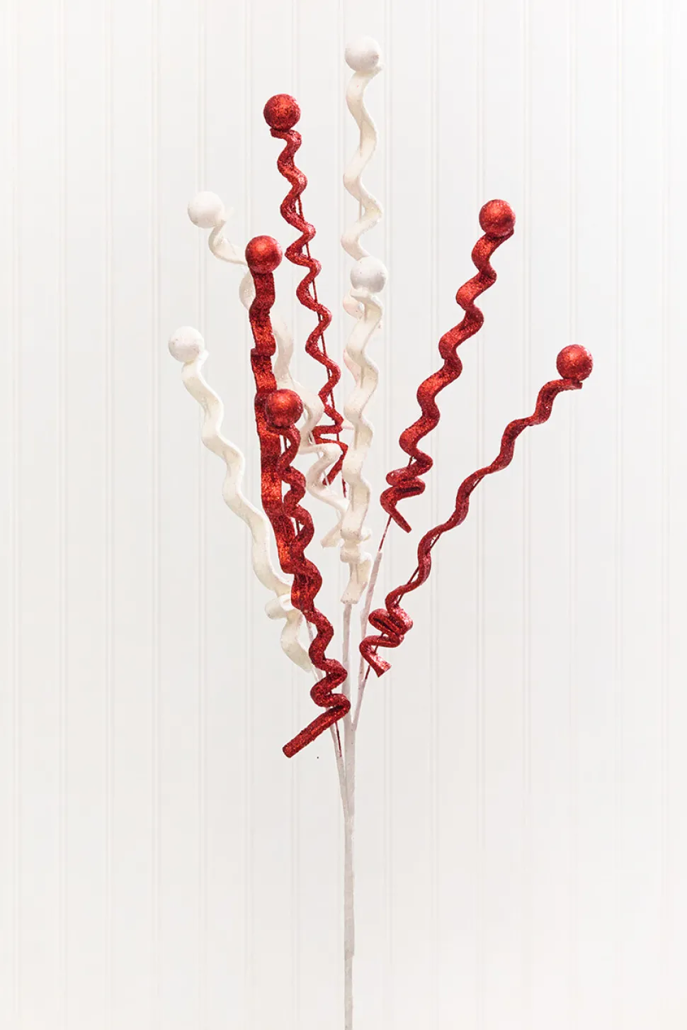 33" Red & White Glitter Curly Spray