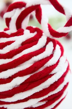 4" Red & White Plush Ball Ornament