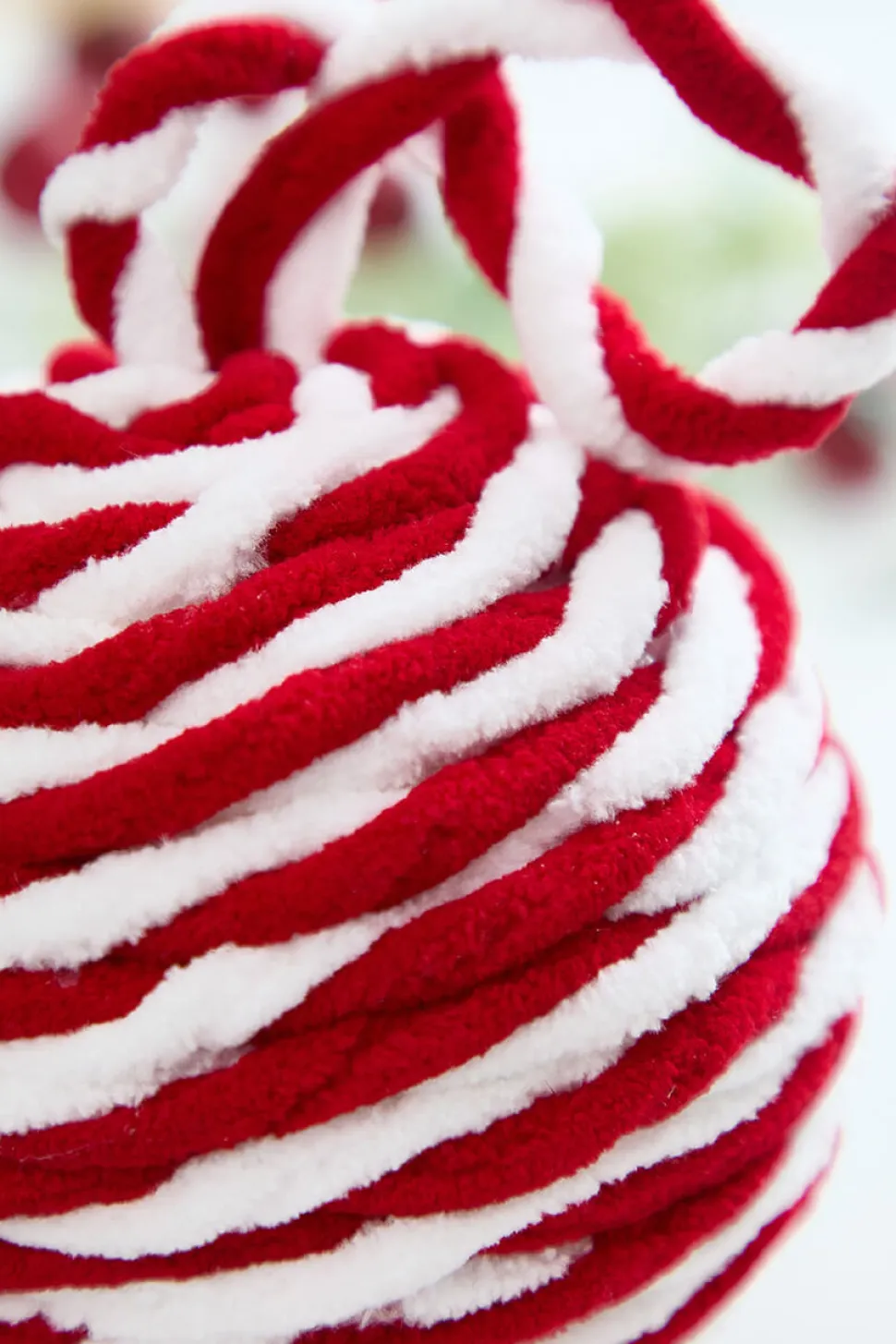 4" Red & White Plush Ball Ornament