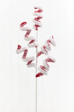22.5" Red & White Snow Curly Spray