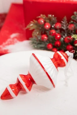 7” Red & White Top Glass Ornament