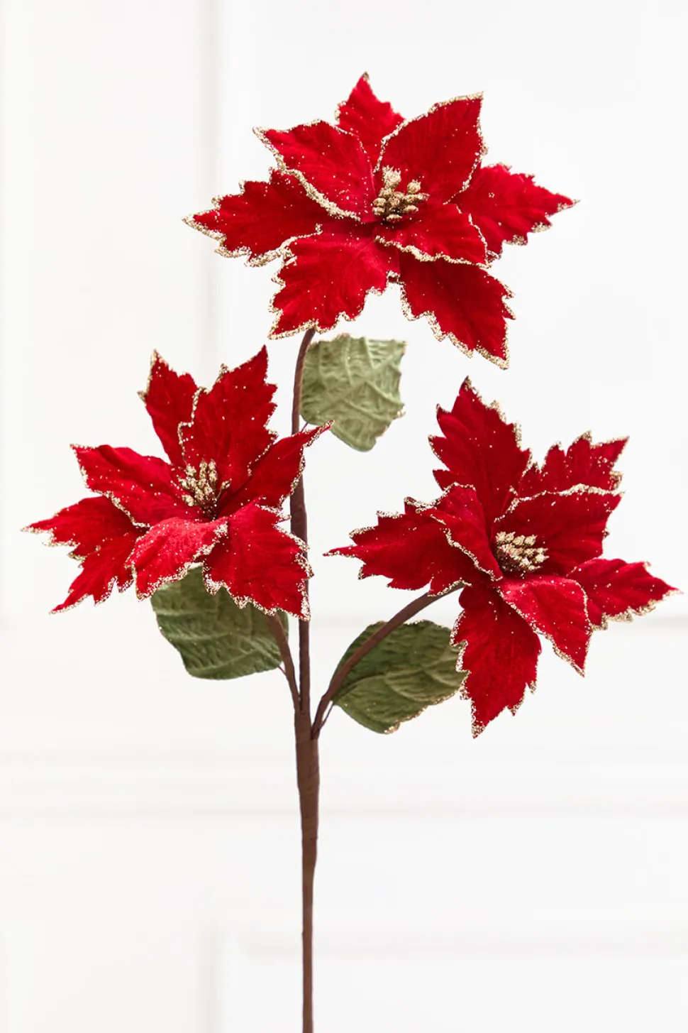 26" Red with Gold Glitter Poinsettia Spray