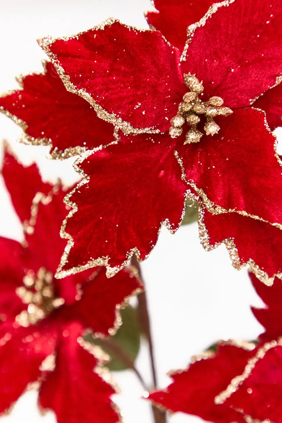 26" Red with Gold Glitter Poinsettia Spray