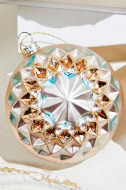 4" - 6" Reflector Pattern Glass Ornament - Champagne and Gold