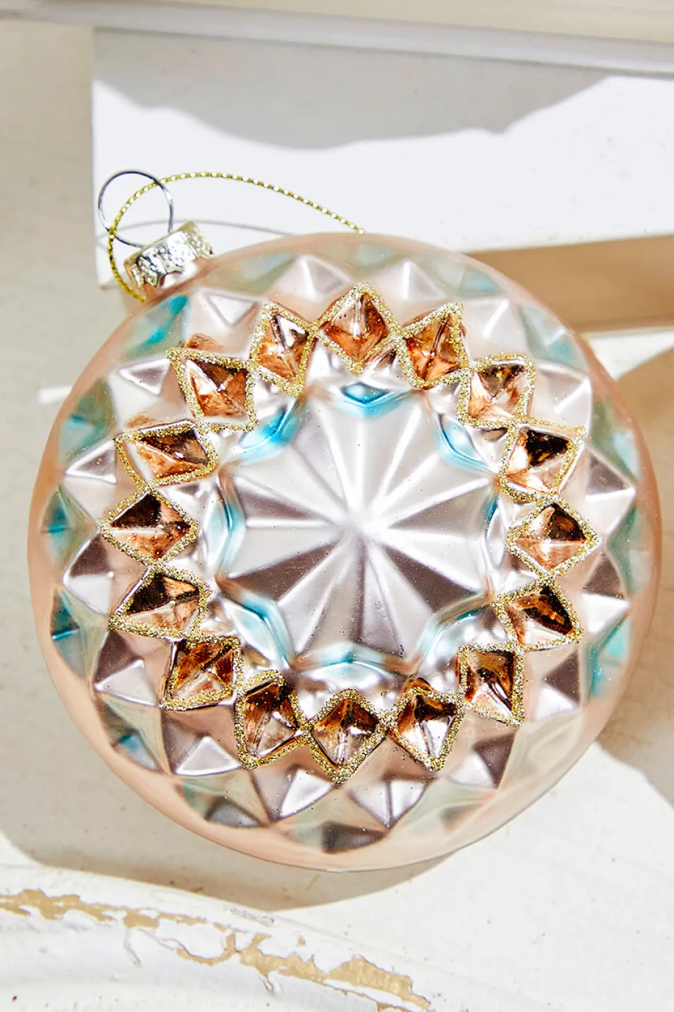 4" - 6" Reflector Pattern Glass Ornament - Champagne and Gold