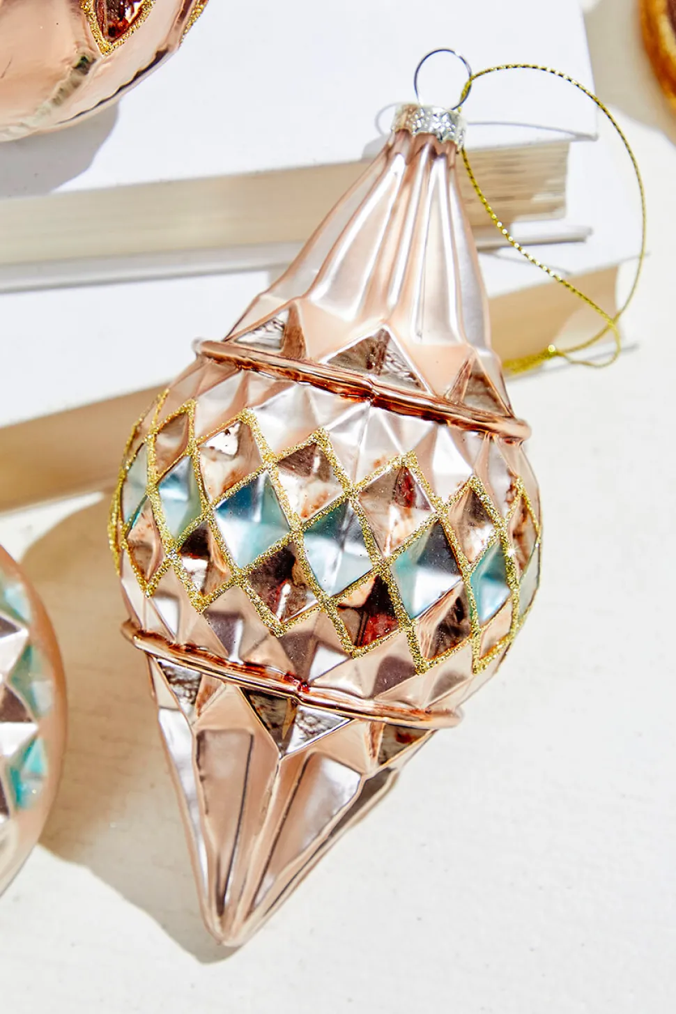 4" - 6" Reflector Pattern Glass Ornament - Champagne and Gold