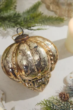 5" Regal Beaded Antique Gold Mercury Glass Ornament