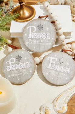 4.5" Religious Wood Disc Ornament