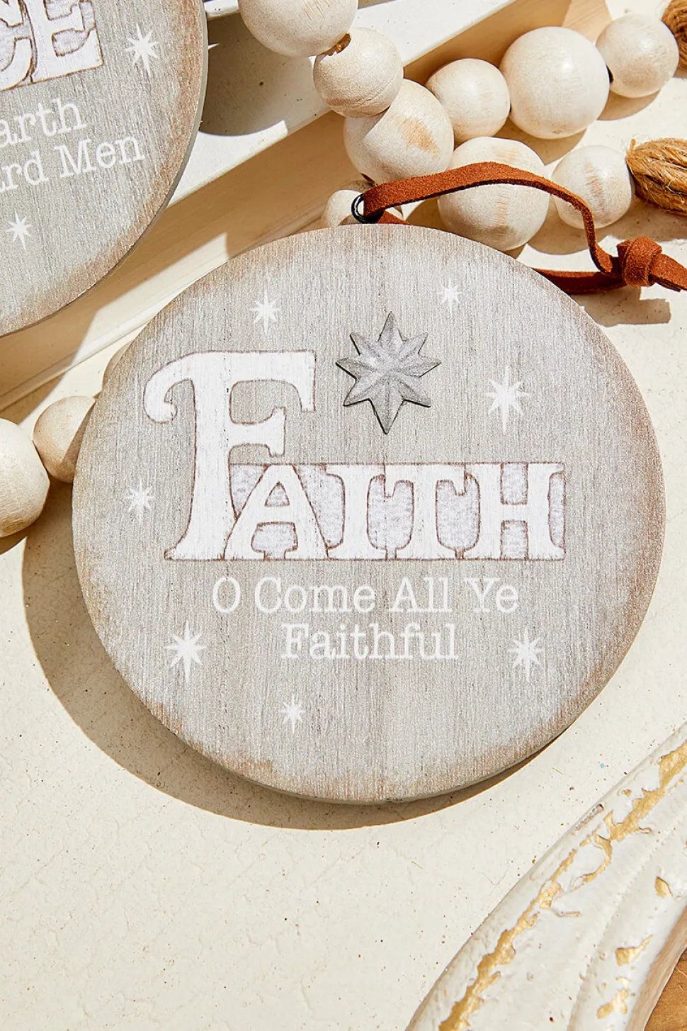 4.5" Religious Wood Disc Ornament