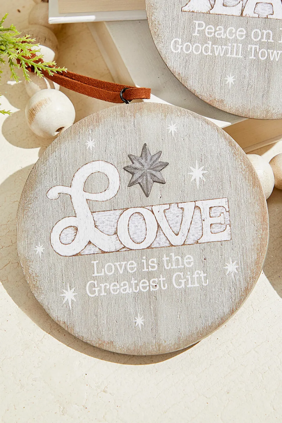 4.5" Religious Wood Disc Ornament