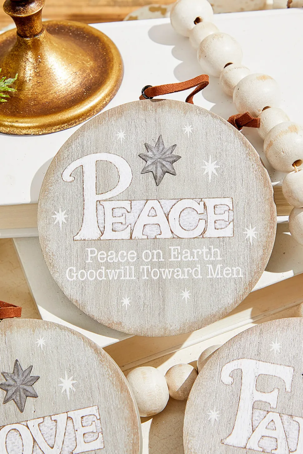 4.5" Religious Wood Disc Ornament