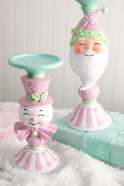 12” Resin Candy Santa Candle Stand - Peppermint