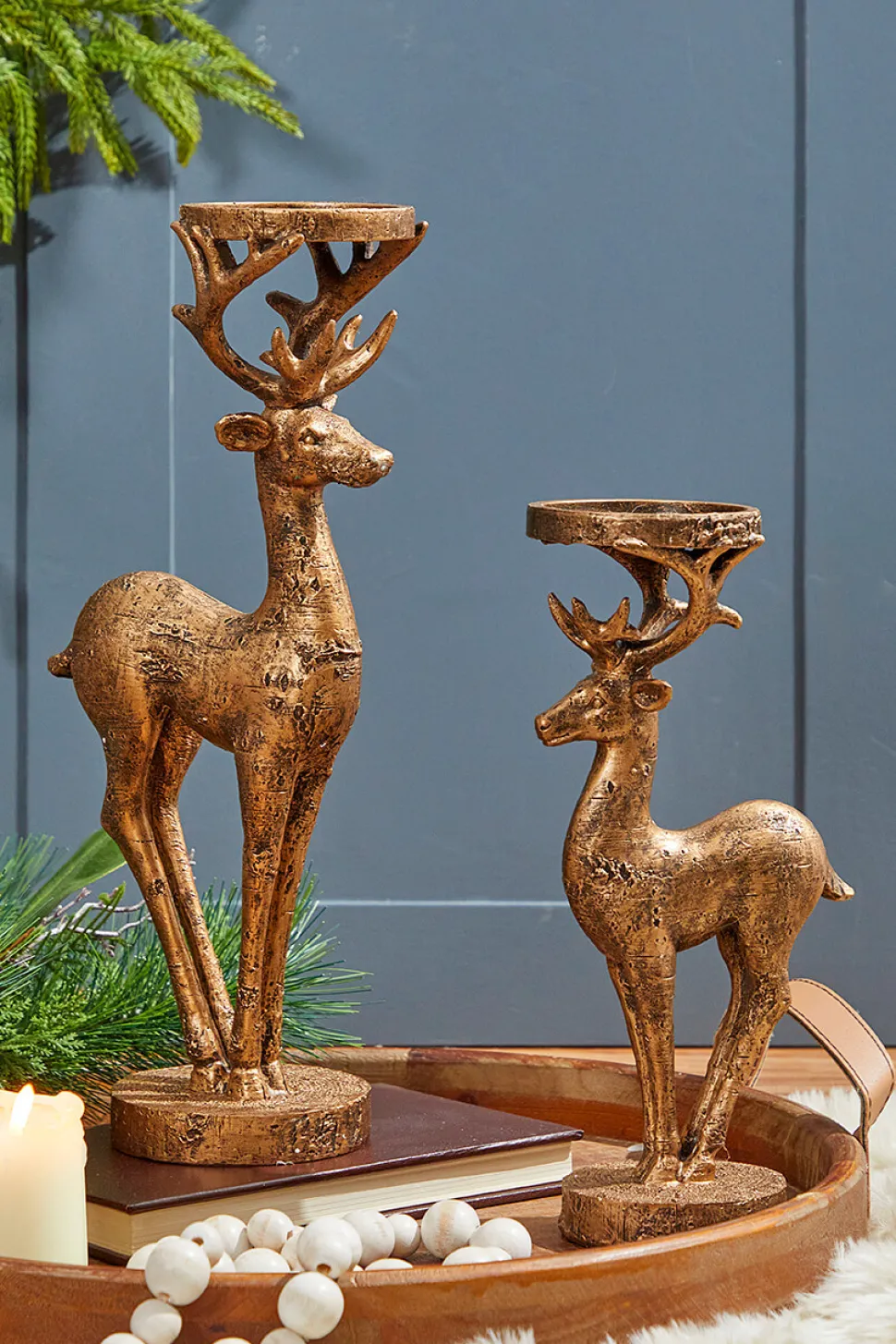 12" Resin Deer Candle Holder