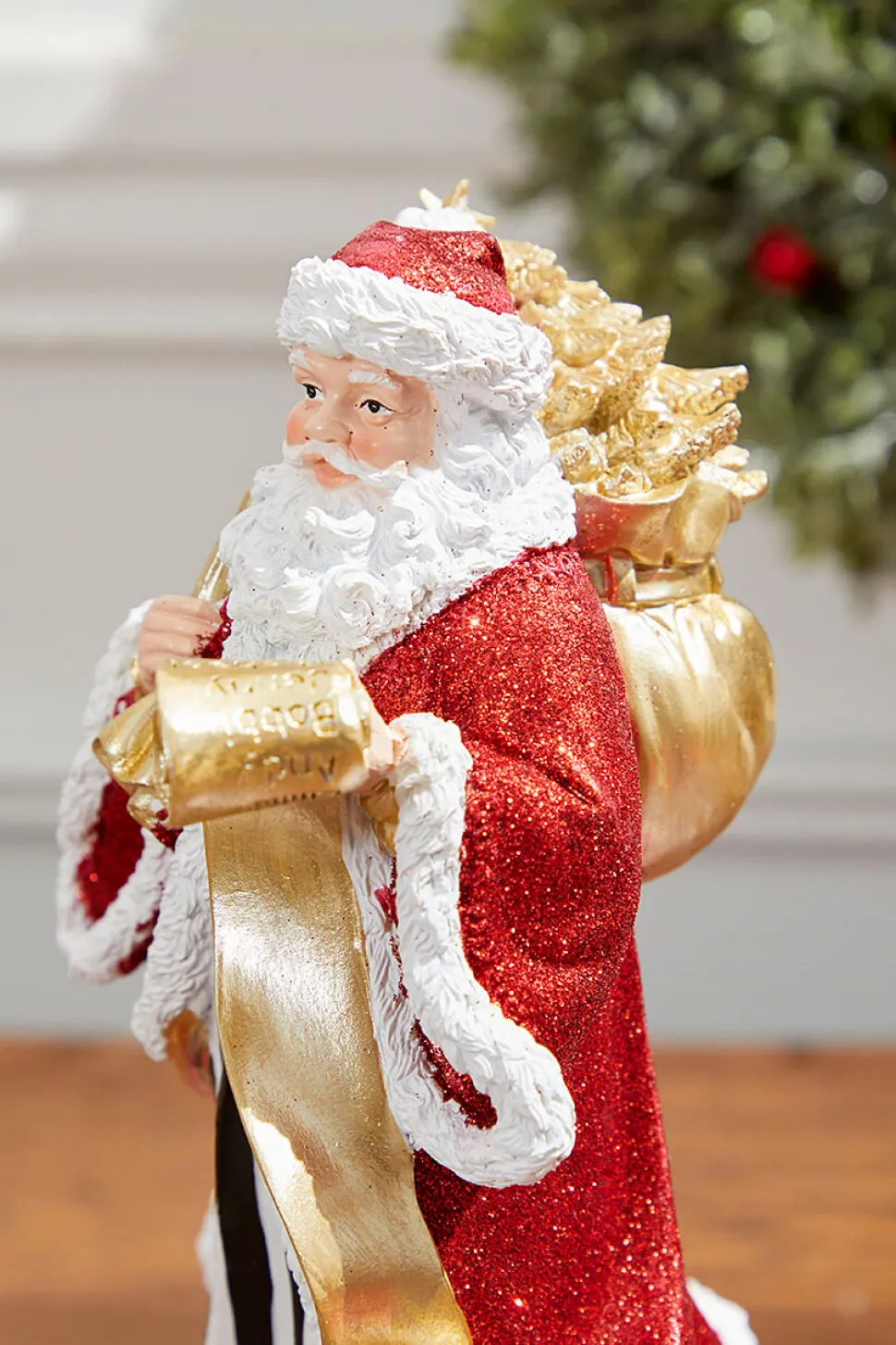 11" Resin Elegant Santa with Sack/List