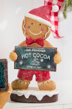 9.8" Resin Gingerbread Man Holding Sign