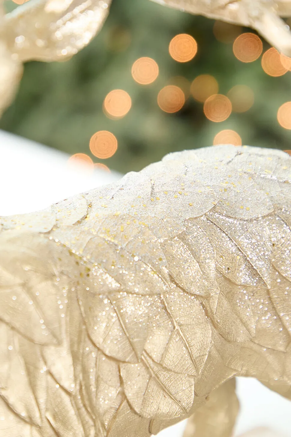22" Resin Glitter Standing Champagne Leaf Deer