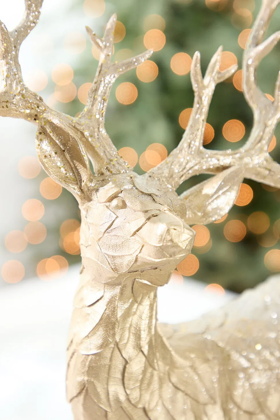 22" Resin Glitter Standing Champagne Leaf Deer
