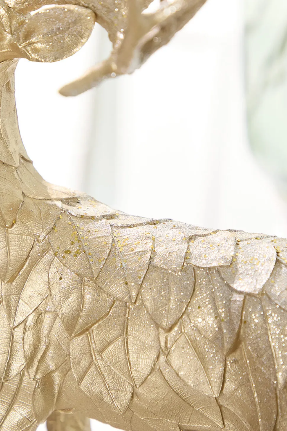22" Resin Glitter Standing Champagne Leaf Deer