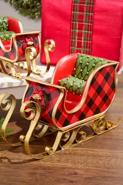 Resin & Metal Holiday Sleigh, Red - Set Of 2