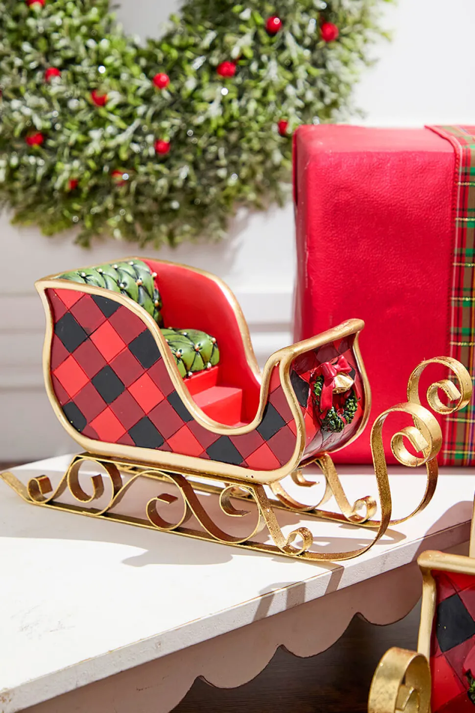 Resin & Metal Holiday Sleigh, Red - Set Of 2