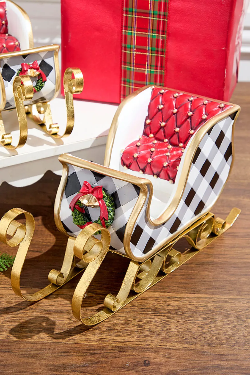 Resin & Metal Holiday Sleigh, White - Set Of 2