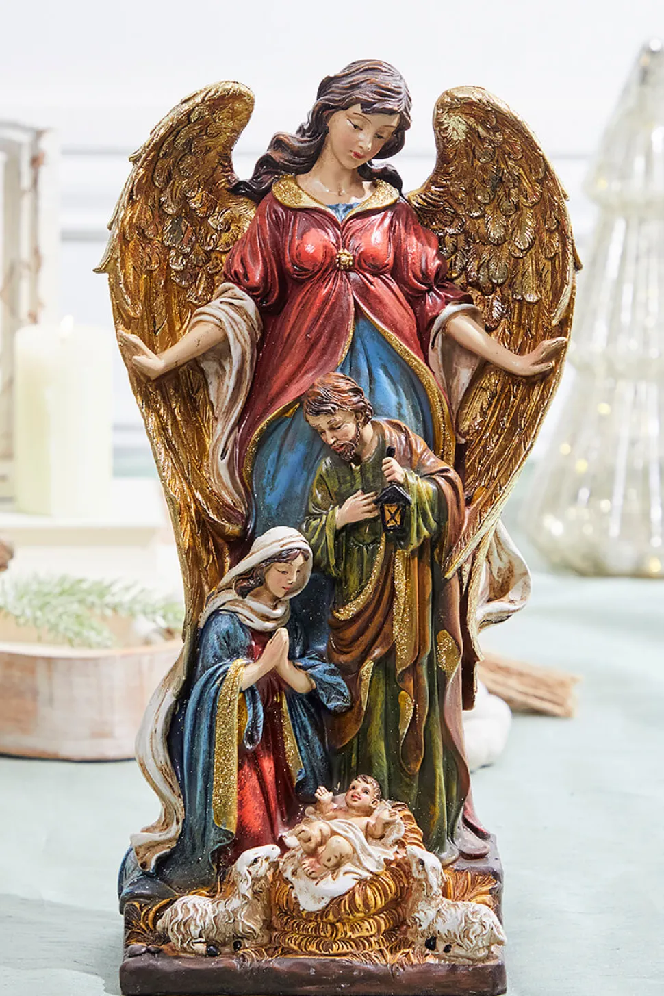 13.5" Resin Nativity Figurine With Angel