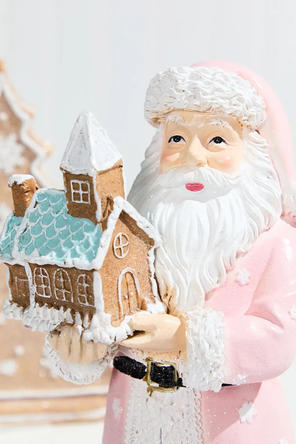 11.5" Resin Santa with Gingerbread House