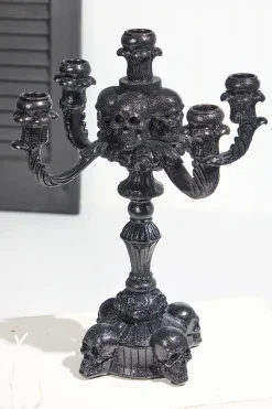 14" Resin Skull Candelabra Halloween Decoration