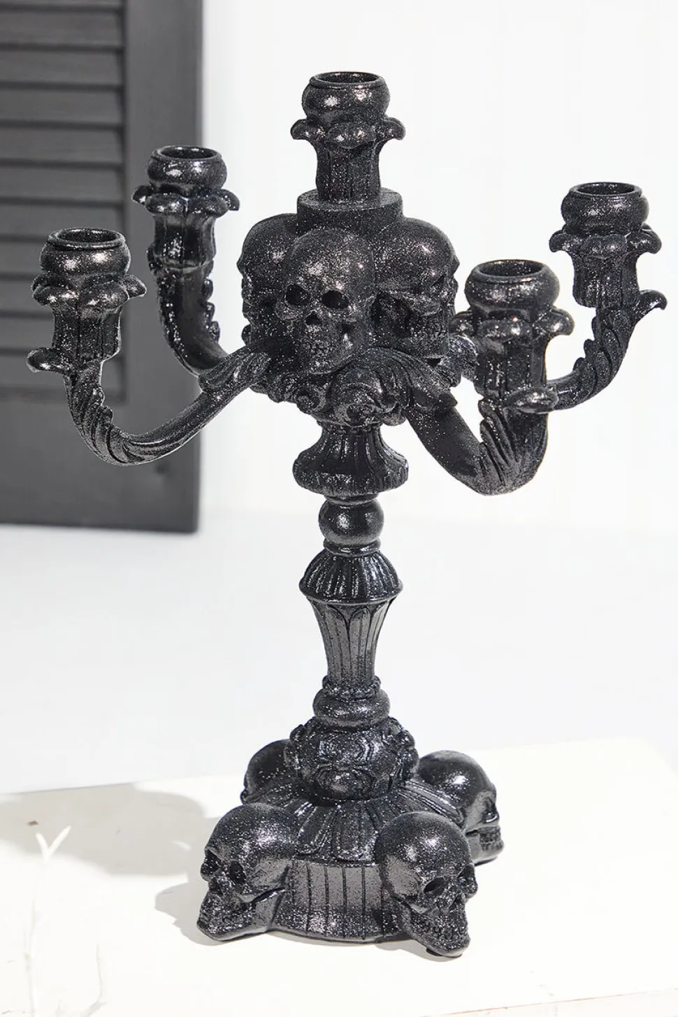 14" Resin Skull Candelabra Halloween Decoration