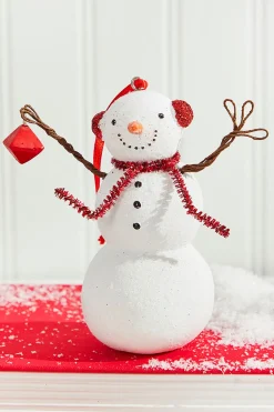4" Resin Snowman with Blue/Red Earmuffs and Scarf Ornament