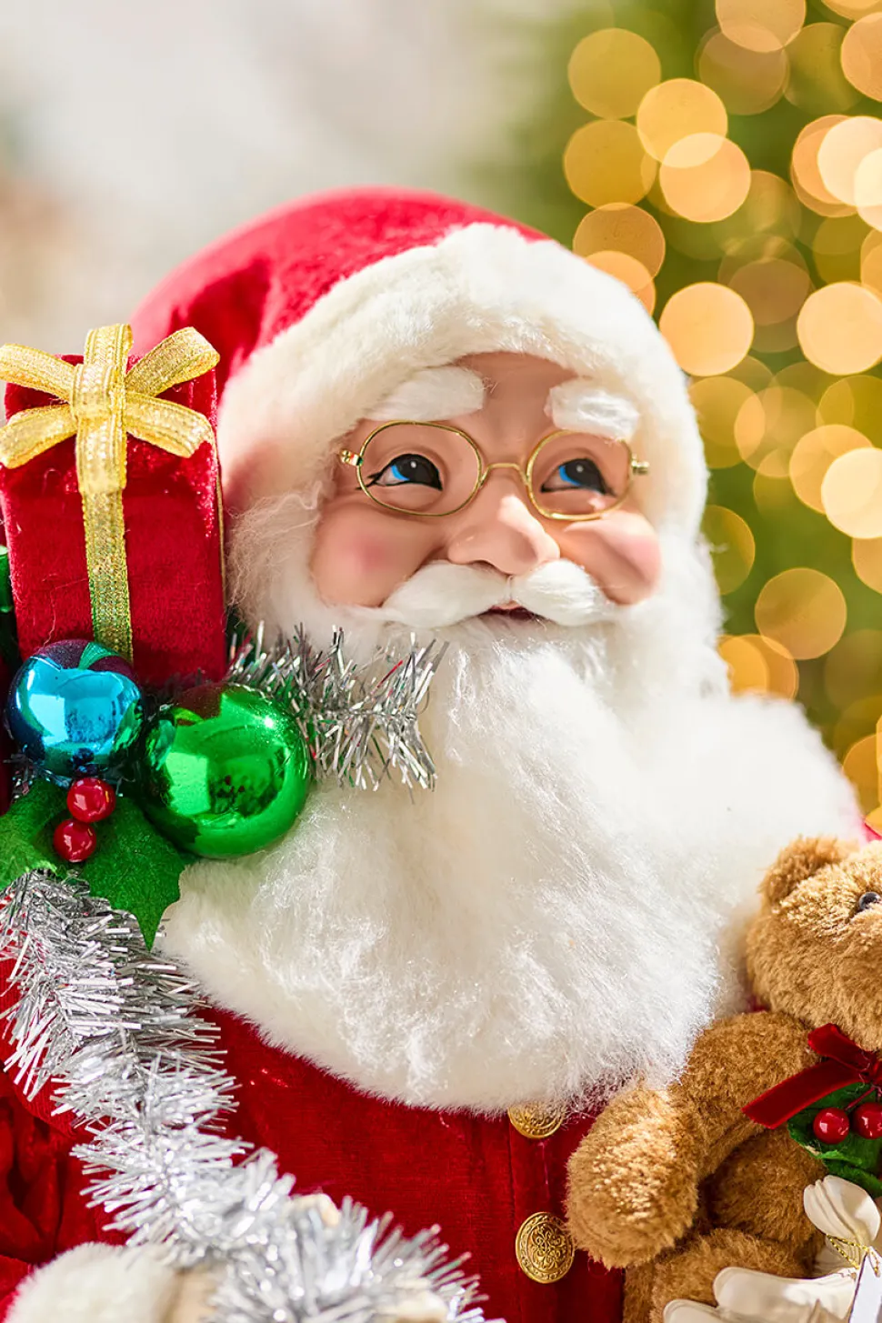 36" Retro Santa With Teddy Bear And Sack