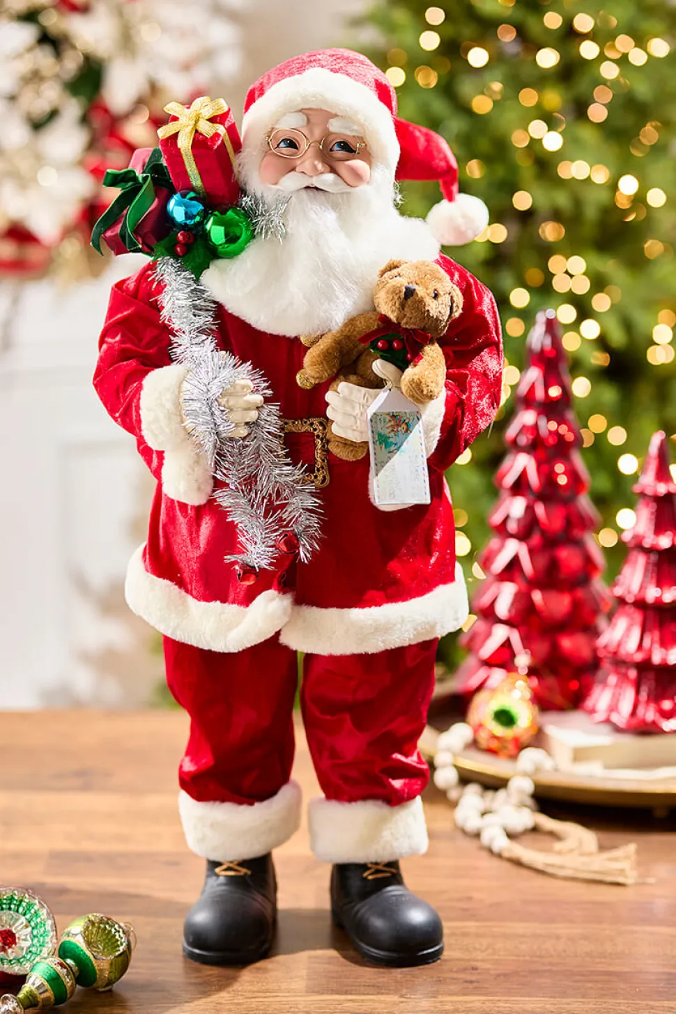 36" Retro Santa With Teddy Bear And Sack