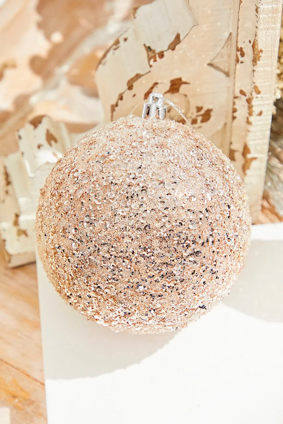 4" Rose Gold Beaded Ball Ornament