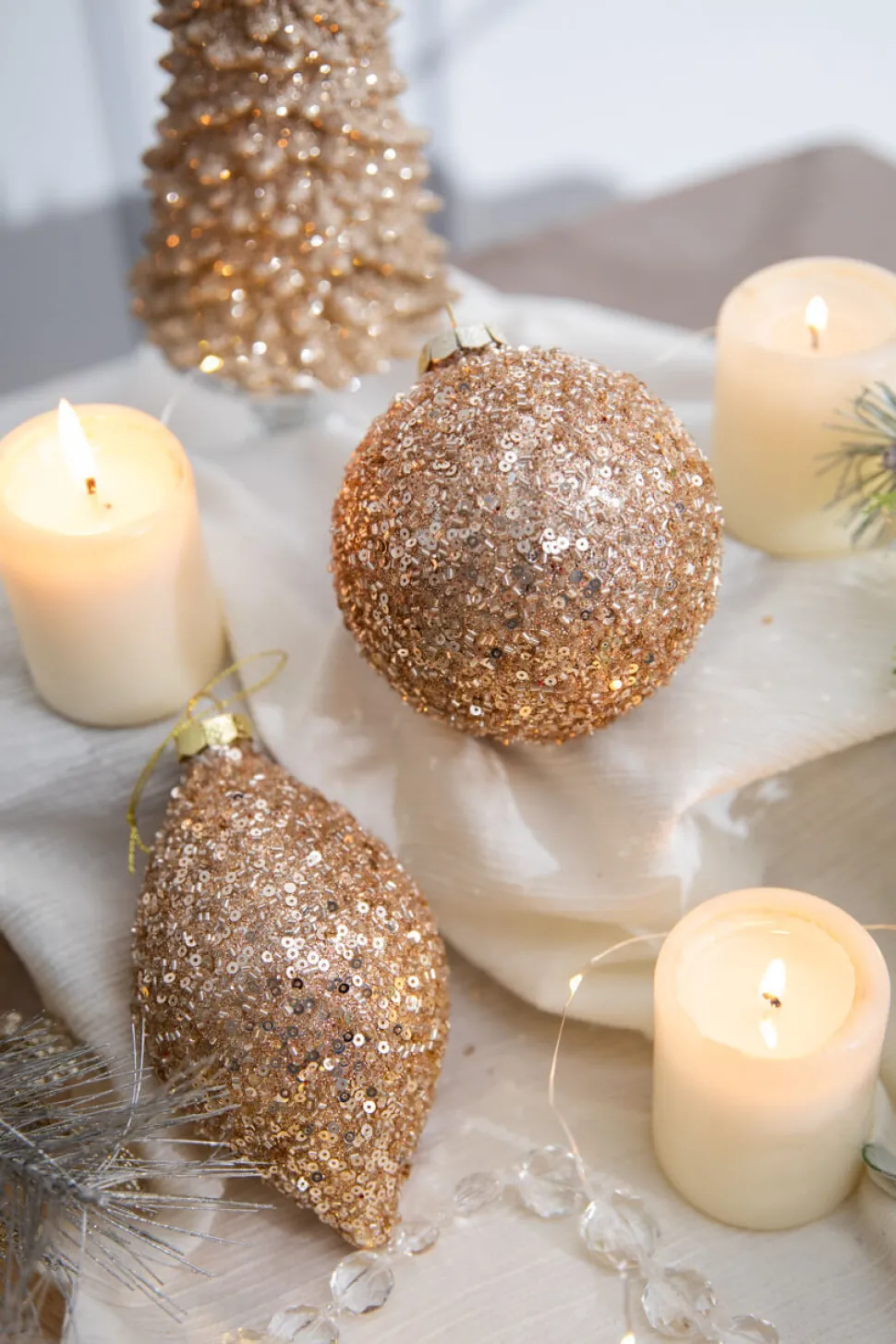 4” Rose Gold Drop/Ball Glass Ornament