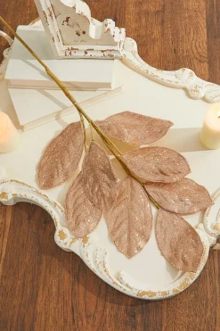 28" Rose Gold Micro Beaded Sequins Magnolia Leaf Spray