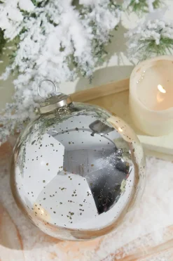 5" Round Antique Silver Mercury Glass Ball Ornament