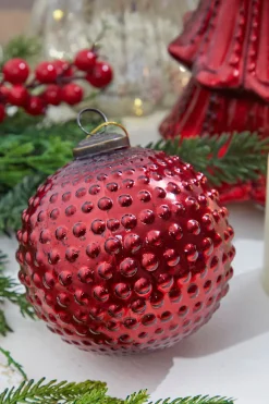 5" Round Hobnail Ruby Mercury Glass Ornament