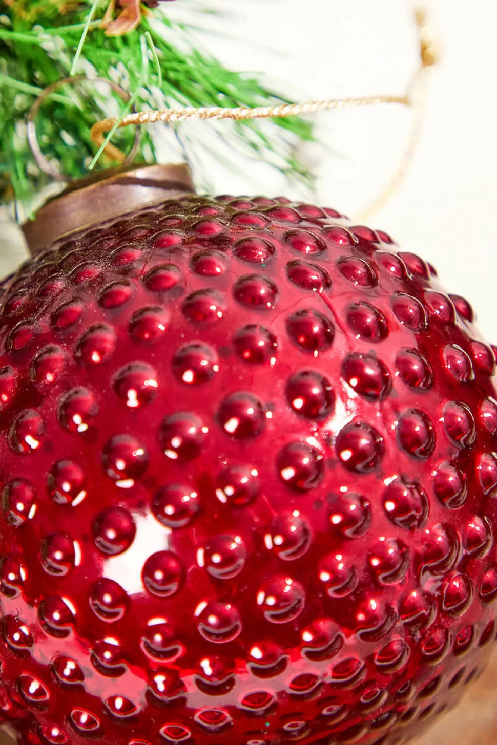 4" Round Hobnail Ruby Mercury Glass Ornament