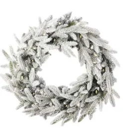 24" Royal Oaks Flocked Plug-In Wreath with Warm White LED Lights