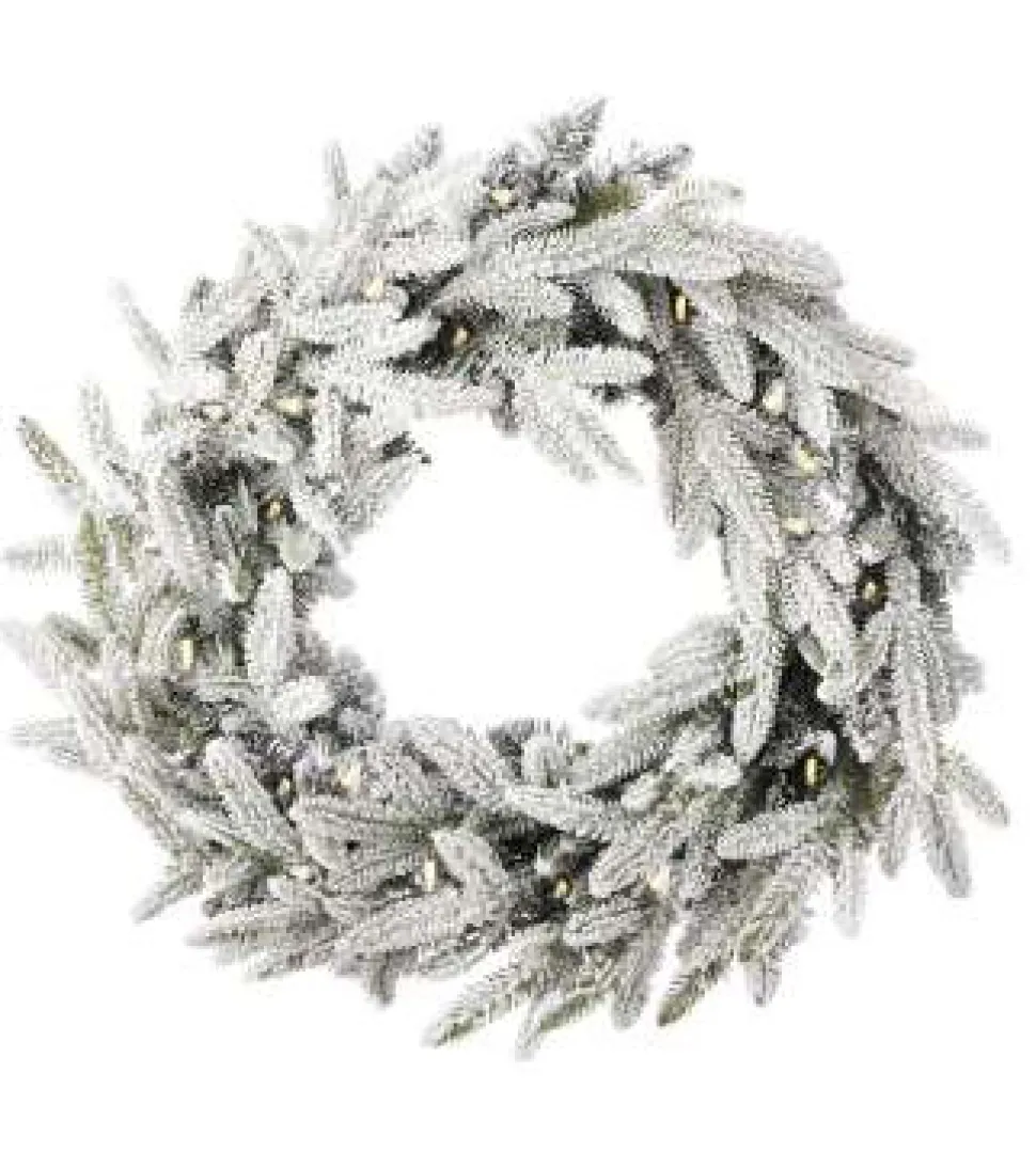 24" Royal Oaks Flocked Plug-In Wreath with Warm White LED Lights