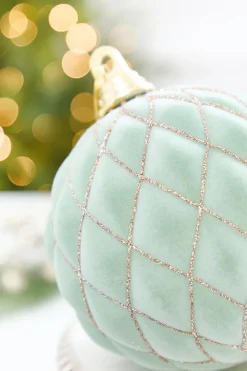 6" Sage & Gold Glitter Flocked Ball Ornament