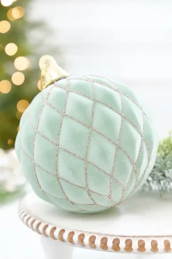 6" Sage & Gold Glitter Flocked Ball Ornament